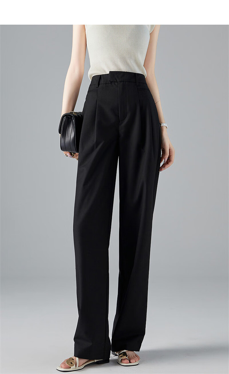 Dme Commuter Straight-Leg Elegant Pants, Spring And Autumn Mid-Rise Fashion Simple Casual Trousers for Women, Linen Gray, Size 26 2