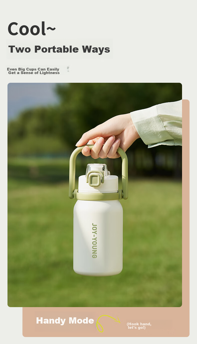 Joyoung Insulated Cup, 316L Stainless Steel, Large Capacity Water Bottle, for Students And Women, Portable Outdoor Cup, 1L, White 14