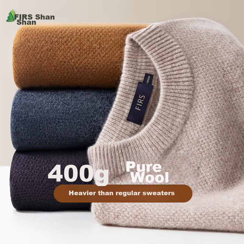 FIRS Wool Sweater, 100% Merino Wool, Men's Heavyweight Thickened, Autumn And Winter Warm, Soft And Fitting, Non-Irritating, Anti-Pilling Sweater