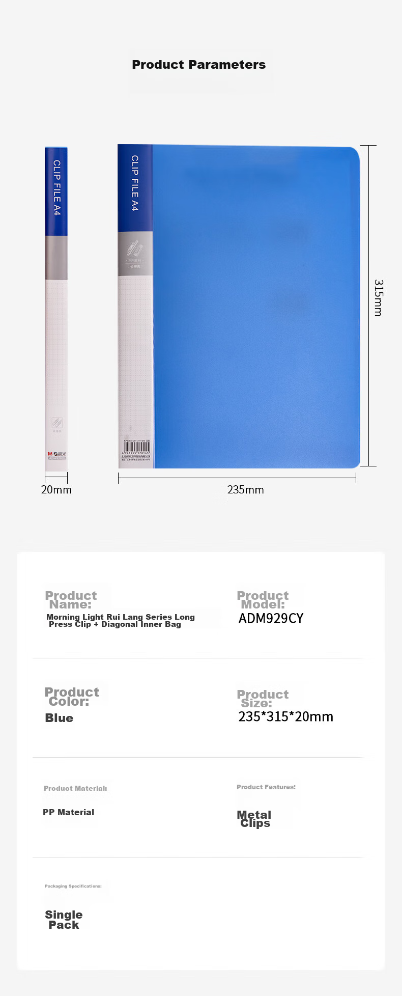 M&G Stationery A4 Loose-Leaf Binder, Exam Paper Storage Folder, Medical Report Organizer, Sheet Music Holder ADM945V6-F Pink, Double Strong Clip - 10 Pieces 9