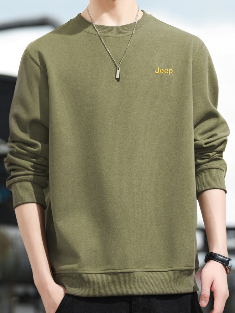 JEEP Sweatshirt for Men, Loose Embroidered Crew Neck Long-Sleeve T-Shirt, Casual Sportswear for Men's Clothing 102, Navy Blue, Size L 15