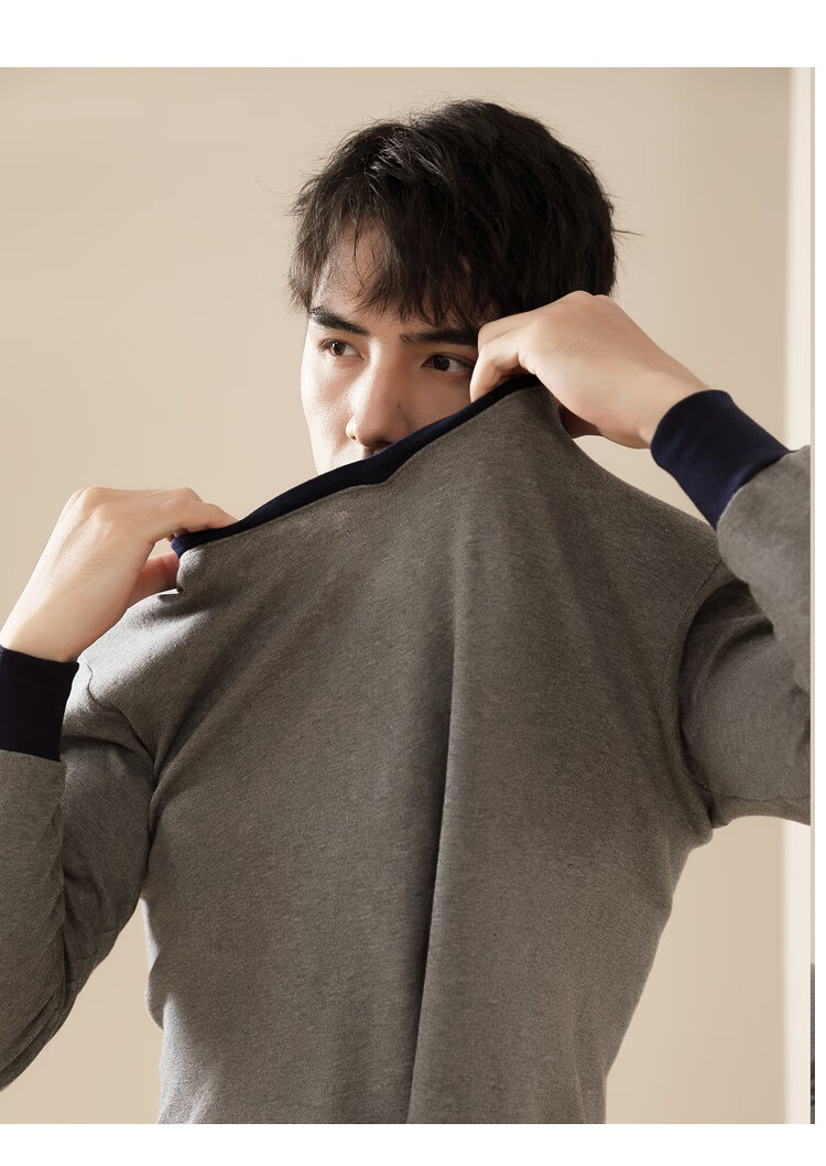 LangSha Men's Autumn Thermal Underwear Set 2026 New Pure Cotton V-Neck 7A Antibacterial Thin Cotton Base Layer 5