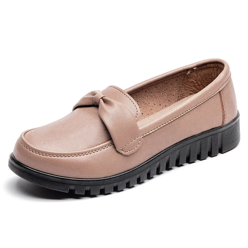 EGCHI Women's Shoes, Middle-Aged And Elderly Mom Shoes, Ladies Leather Shoes, Loafers, H7523, Beige, Size 37