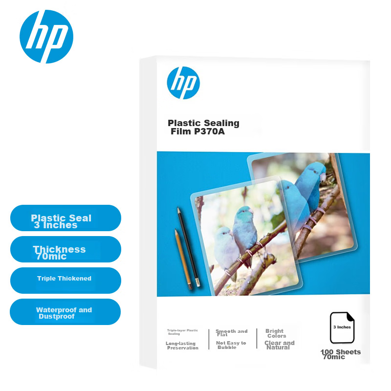 HP 3-Inch 70mic Photo File Transparent Laminating Pouch High-Quality Clear Card Protection Film Copying Adhesive Film Durable Scratch-Resistant Waterproof Laminating Film 100 Sheets/Box 65*95mm