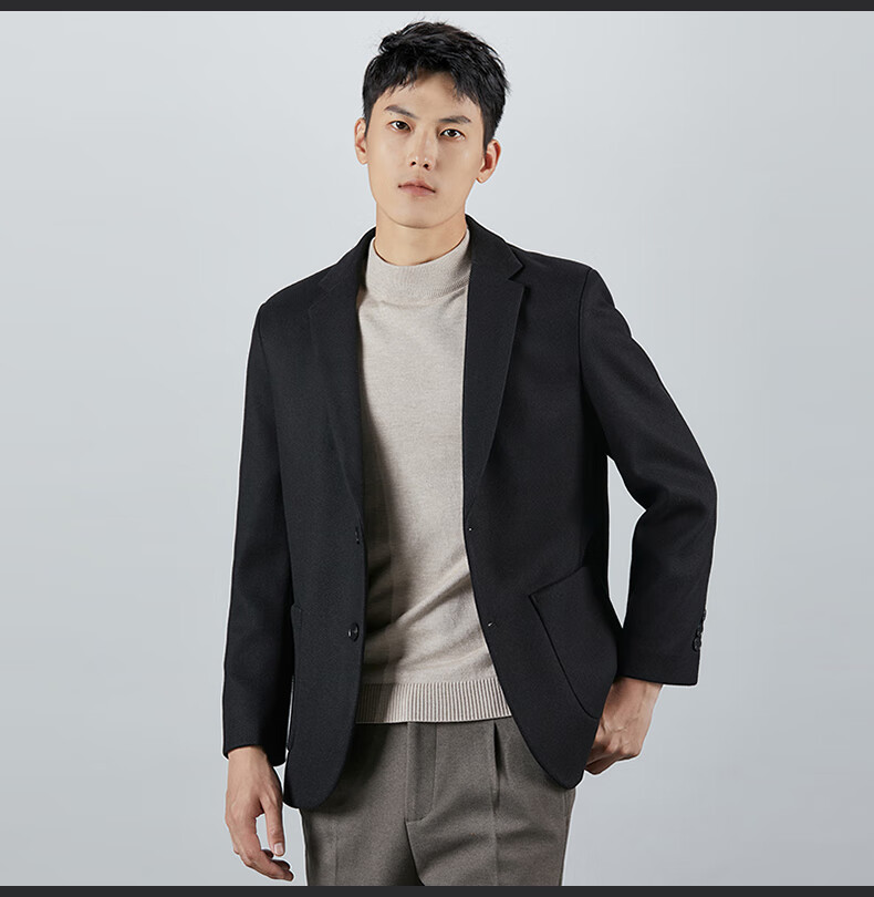ROMON Wool Suit Jacket for Men, Autumn And Winter Business Casual Thick Coat, Men's Outerwear, 85XF Black 3XL 17