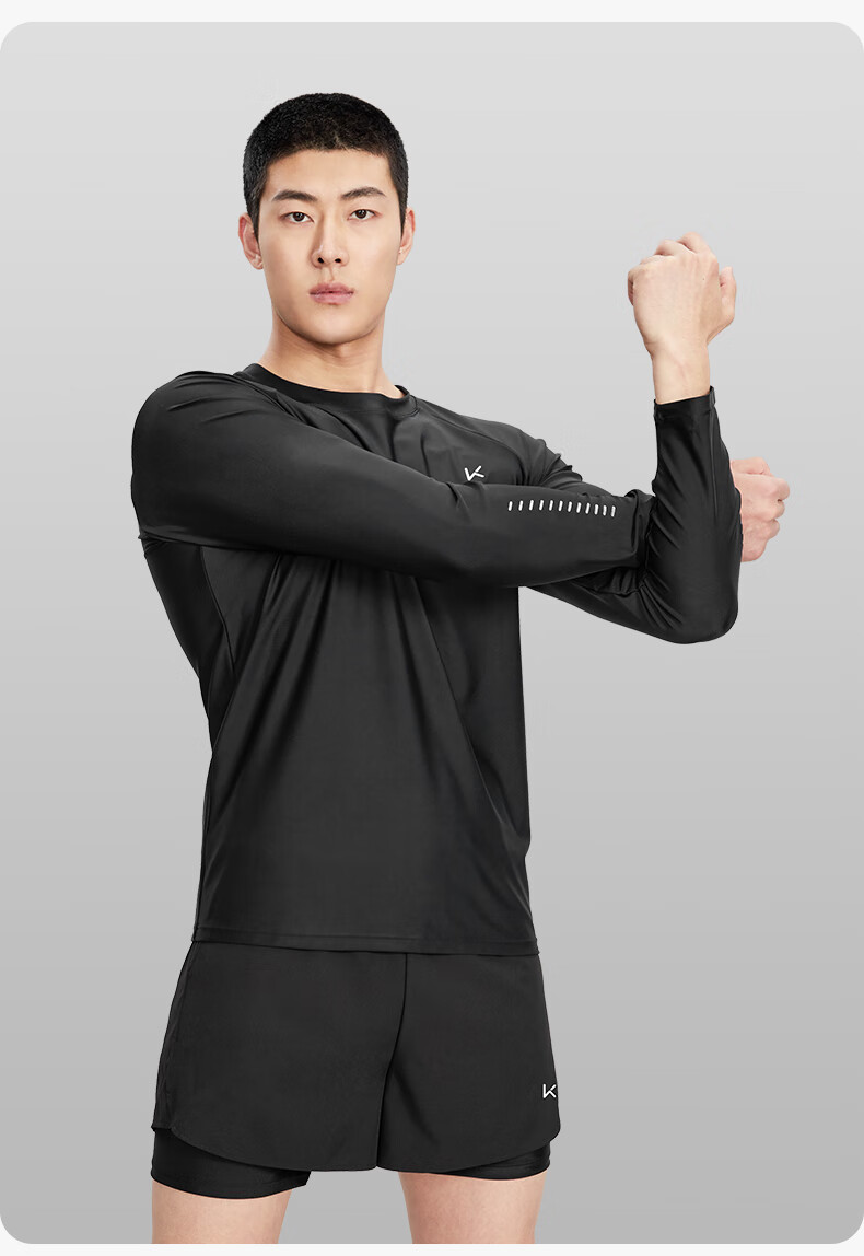 Keep Men's Long-Sleeve Swimsuit Top, Quick-Dry Anti-Embarrassment Professional Hot Spring Surfing Suit Swimming Gear, Black, L 4