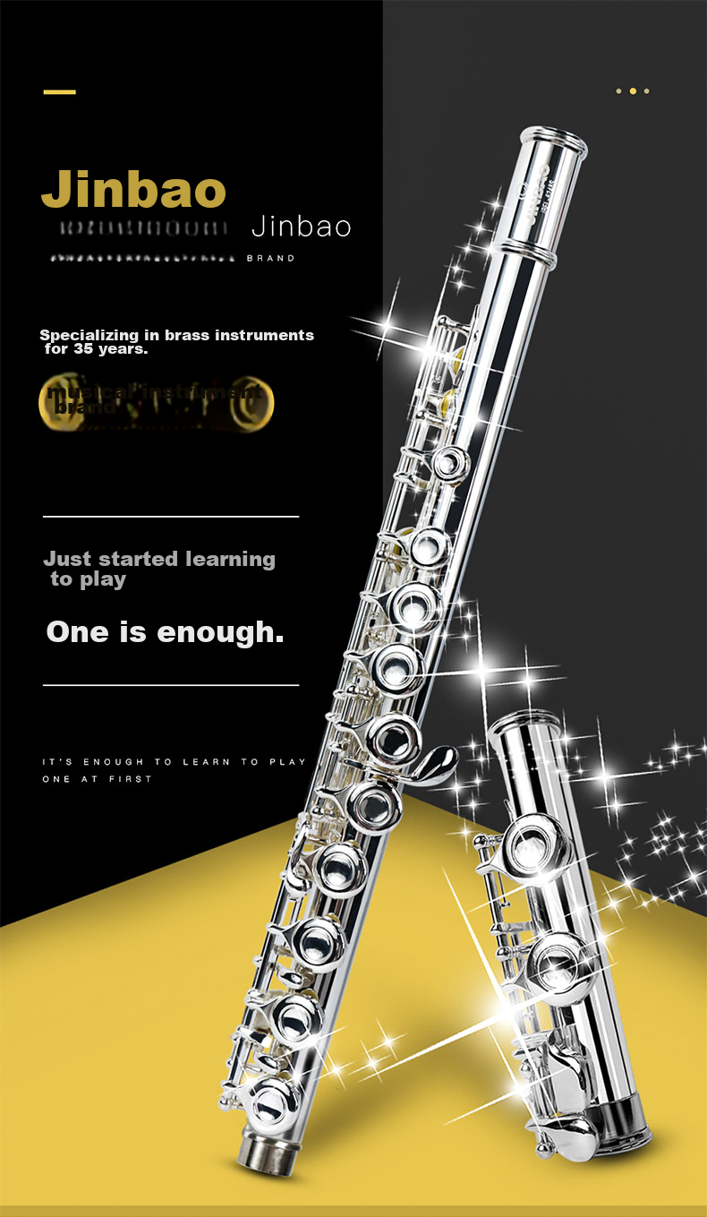 Jinbao Flute Instrument JBFL-6248S Closed Hole 16-Hole C Key for Adults, Students, School Bands, Universal Western Flute 1