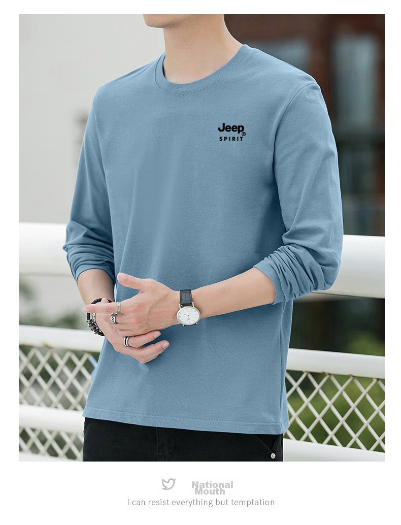 JEEP SPIRIT Men's Long-Sleeve T-Shirt, Spring And Autumn Undershirt, Pure Cotton Casual Sports Versatile Menswear, Black, 2XL 13