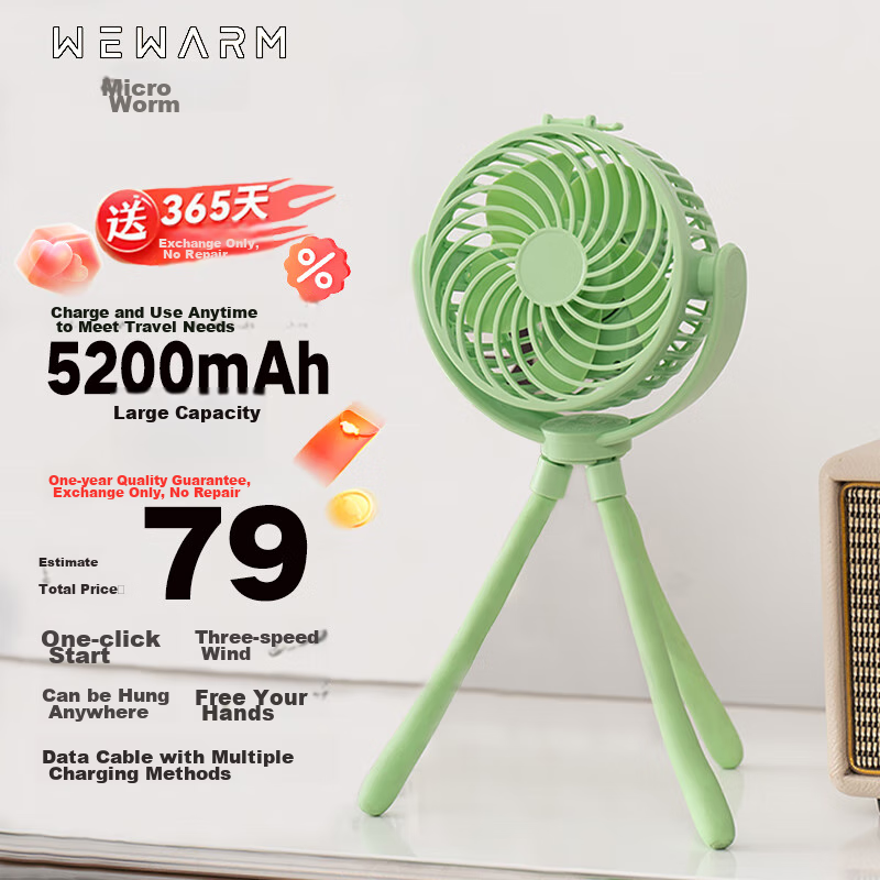 WeWarm Handheld Fan Portable Mini Fan USB Rechargeable Lithium Battery Long Battery Life Quiet Low Noise Small Electric Fan FN1005