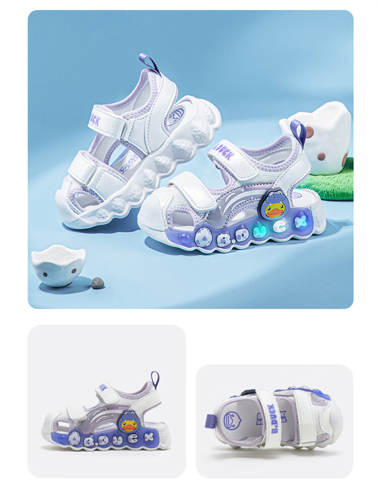 B.Duck Children's Sandals, Cartoon Fashionable Shoes for Boys And Girls, Summer Closed-Toe Beach Shoes, 5006 White-Pink, Size 30 17