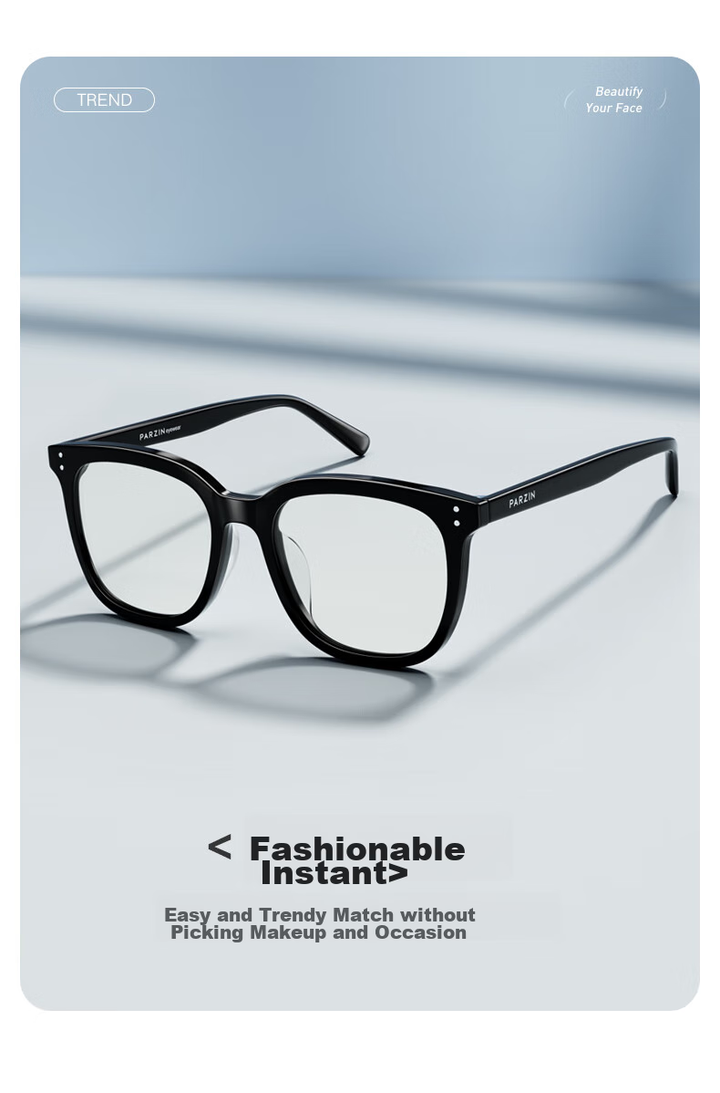 PARZIN Prescription-Ready Glasses Frame, Acetate Square Frame for Men And Women, Versatile Daily Wear, Easy to Match, Face-Slimming Black Frame, 15858 4