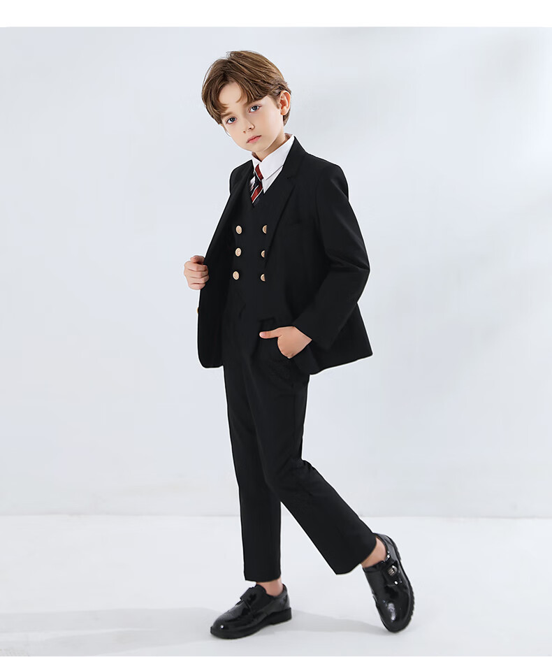 Yinuofang Boys' Suit Set for Performances And Hosts, Black Outfit, Size 170 4