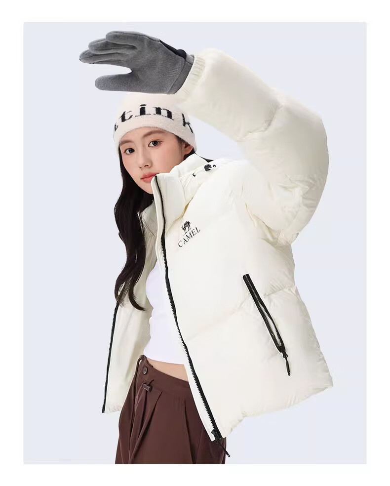 CAMEL [Black Diamond Series] Women's Short Outdoor down Jacket, Ladies' Thickened Warm Hooded Puffer down Coat 30