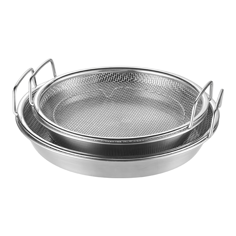 COOKER KING Oil Strainer Set of 2 Pieces, 304 Stainless Steel Deep-Frying Snack Draining And Filtering Mesh + Tray Set, 22cm