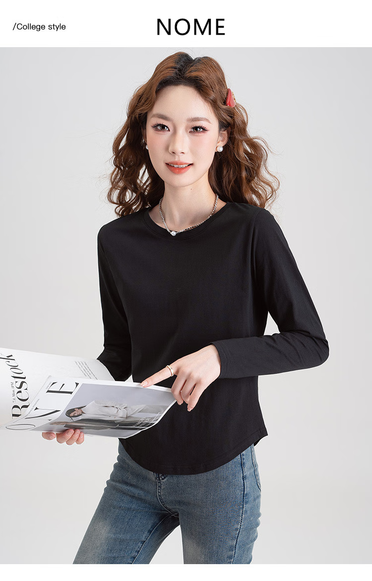 NOME Autumn And Winter New Round Neck Slim-Fit Long-Sleeve T-Shirt for Women, Body-Hugging Waist-Cinching Base Layer Inner Wear, White, XL 3