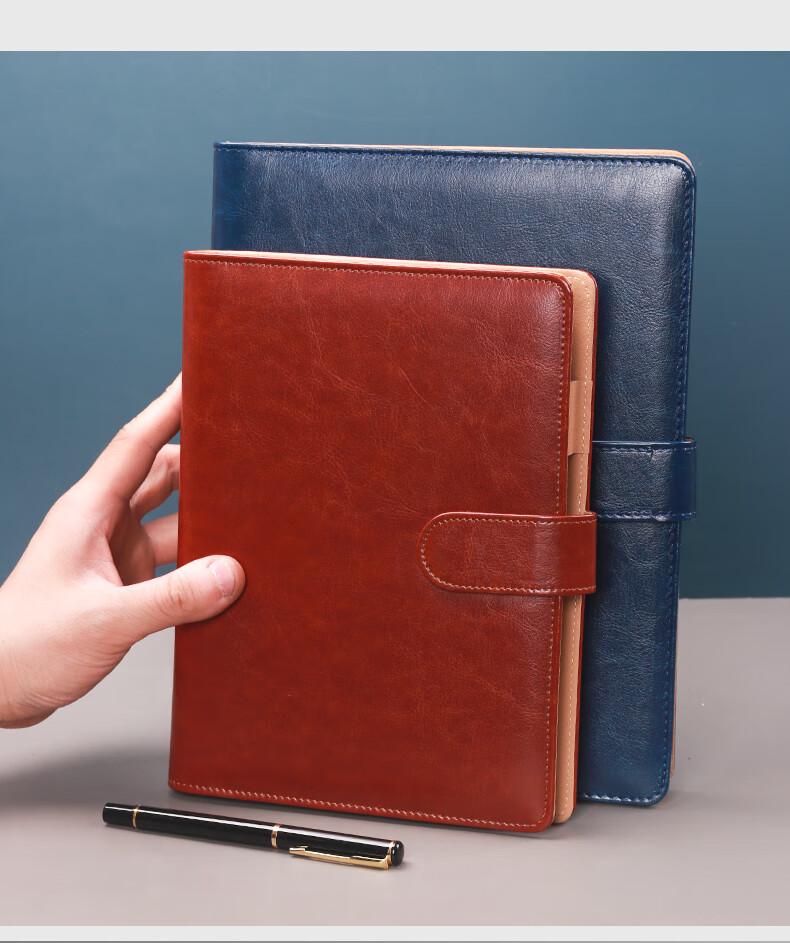 Xuchenwenju Simple Business A5 Navy Blue Loose-Leaf Notebook, 6-Ring High-Quality Leather Cover, Office Supplies, Work Journal, Diary, Detachable, Customizable Logo 19