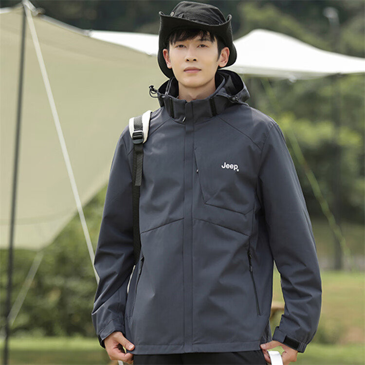 JEEP Men's Jacket, Simple Loose Fit, Hooded Sports Outdoor Clothing, Men's Outerwear, 075 Black, Size M 13