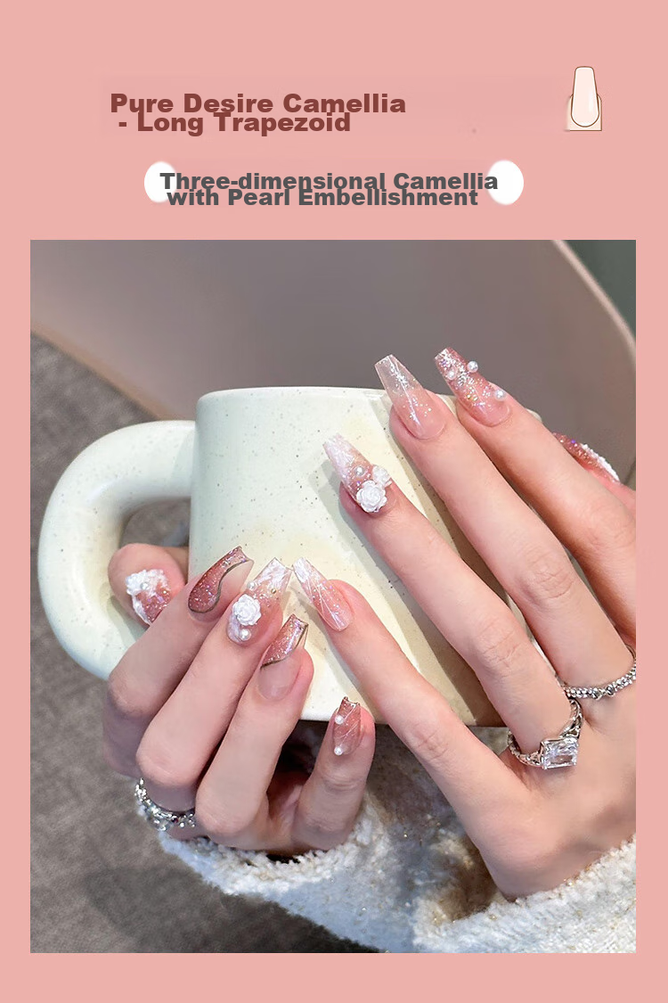 Meifuyu Nail Stickers, Handmade Wearable Nails (Yue Xiaoshan Tea Flower S Size), Long Nail Tips, Gift for Girlfriend, MF8213 15
