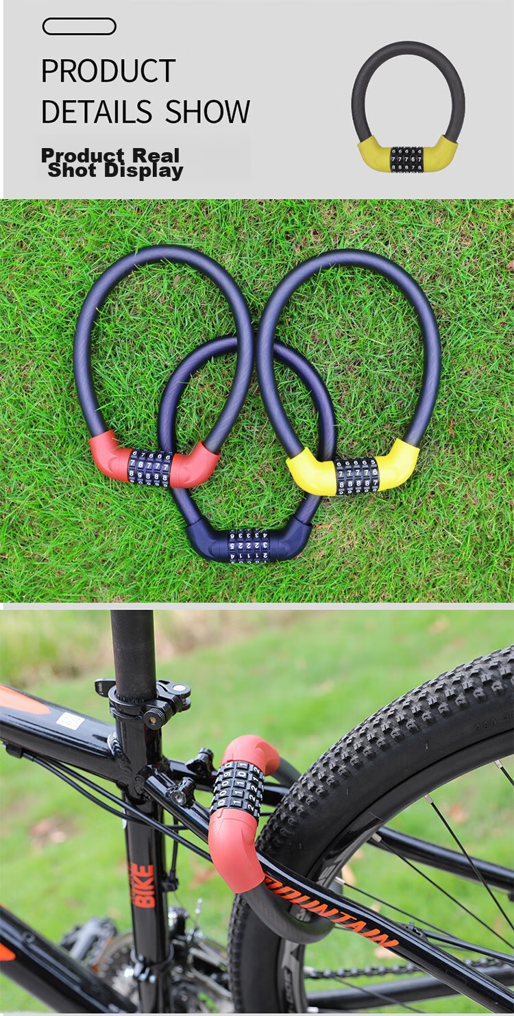 BIKEBROS Mountain Bike Portable Combination Lock, Anti-Theft Lock for Electric Bikes, Steel Wire Lock, Fixed Chain Combination Lock 9