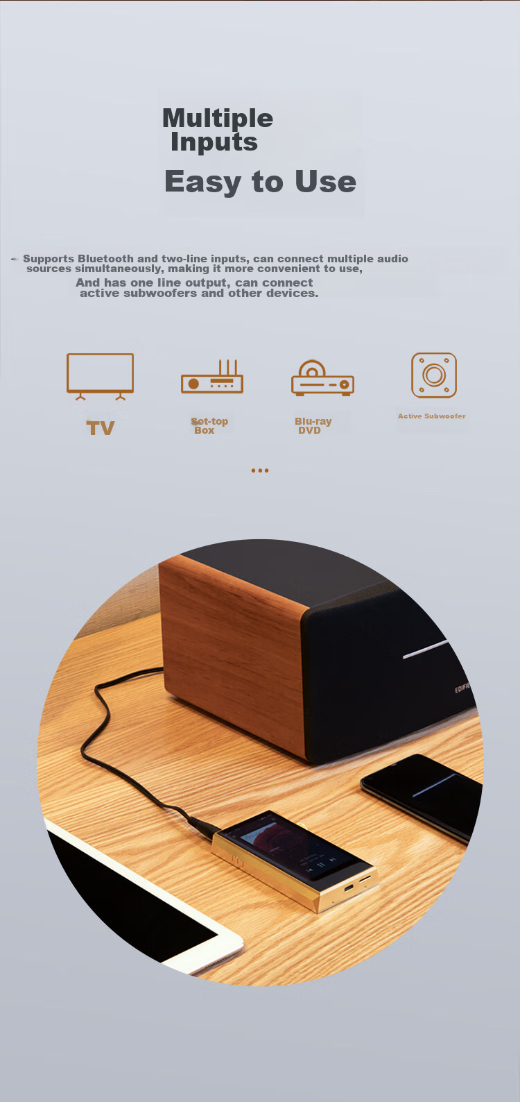 EDIFIER D12 2.0 Channel, Integrated Desktop Stereo Speaker, Wooden Computer Speakers, Bluetooth Speaker, Graduation Gift 7