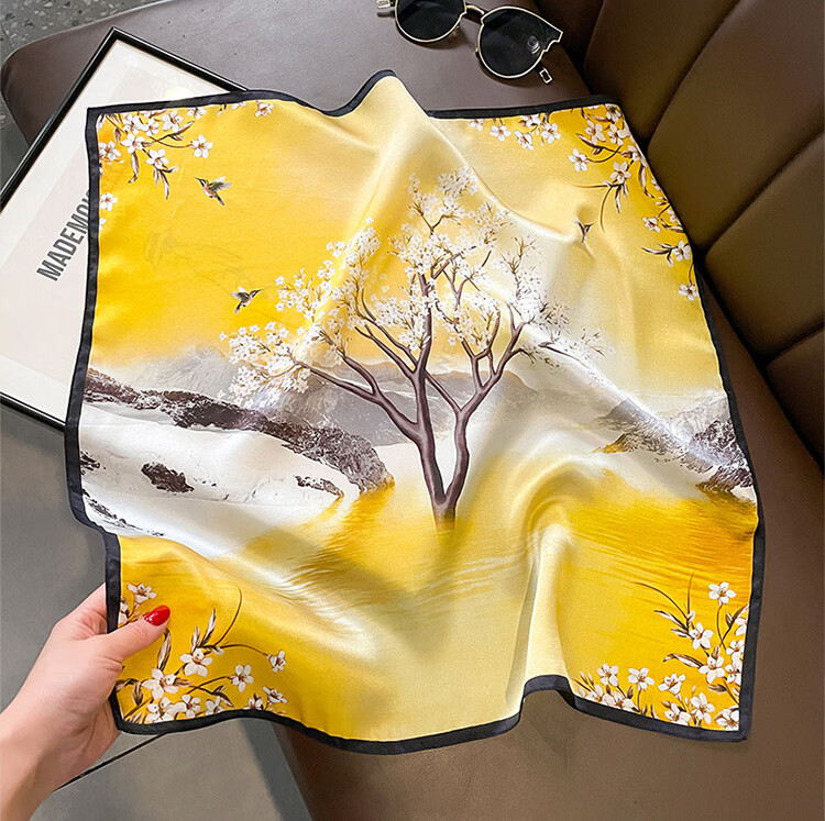 GLO-STORY Silk Scarf for Women, 53cm Mulberry Silk Small Square Scarf, French Vintage Versatile Neck Scarf, Gift Box Set WSJ334001 16