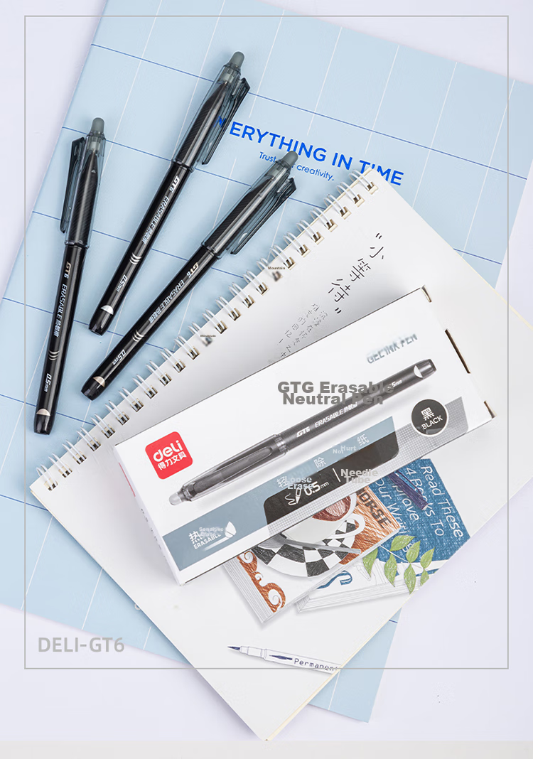 Deli [Best-Selling Product] Posture-Correcting Retractable Erasable Gel Pen, 0.5mm Bullet Tip (Erasable Crystal Blue), 12 Pens/box, A667 11