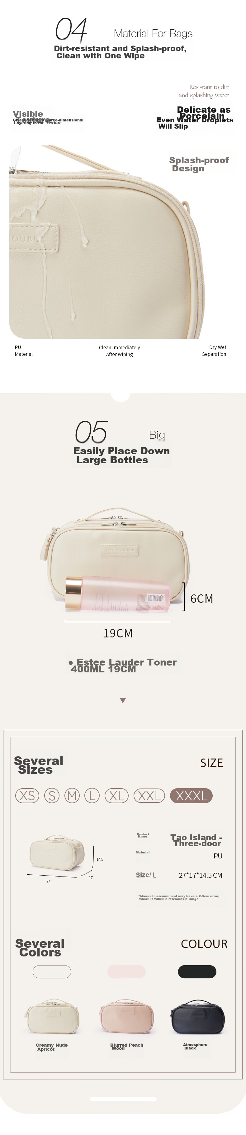 EACHY Cosmetic Bag, 2025 Portable Makeup Brush Storage Pouch, Travel Large Capacity Toiletry Organizer, Apricot Color 4