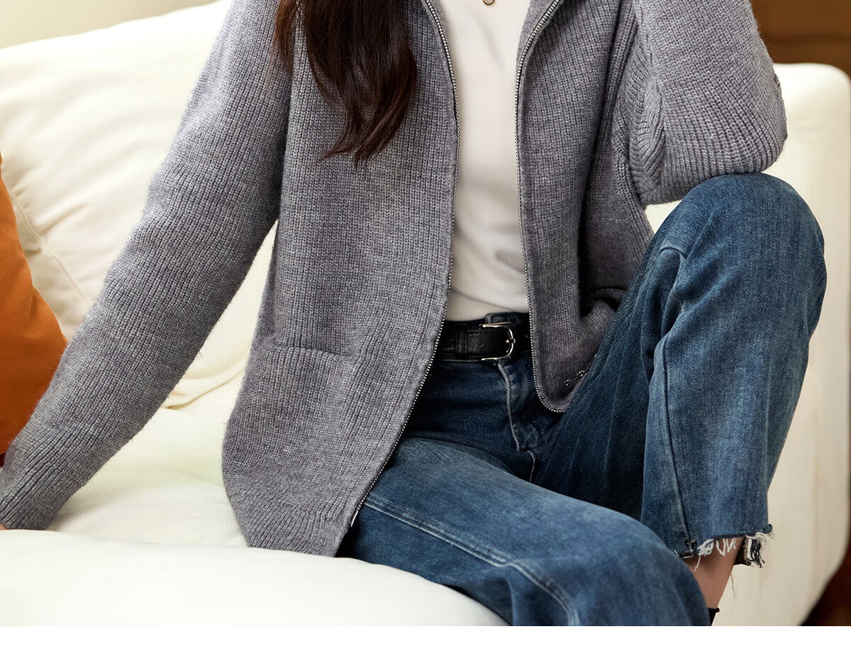 PinCai Women's Knitted Cardigan Autumn Winter Double Zipper Thickened Lapel Sweater Jacket P144Z9019 26