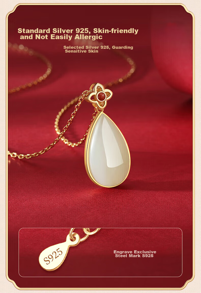 Zhenshangyin Chinese Gold Hetian Jade Silver Necklace with Jade Pendant, Women's Birthday Gift for Girlfriend, Wife, Or Mother, S925 6