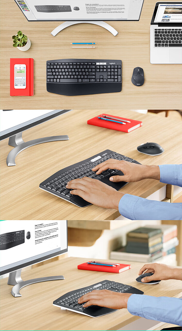 Logitech MK850 [Enterprise Grade] Wireless Bluetooth Office Keyboard And Mouse Combo, Mac IPad Computer Keyboard Dual-Mode Connection with Palm Rest, Black [Group Purchase Discount] 4