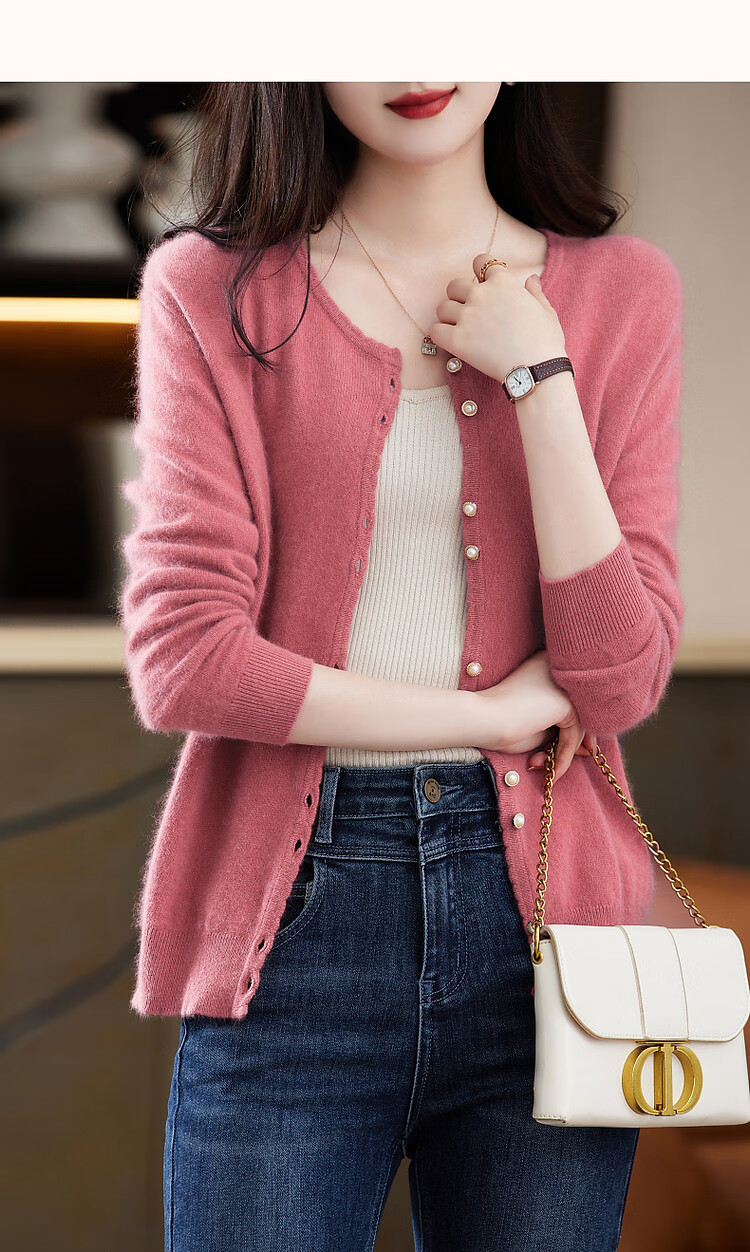 Dme 100% Wool Cardigan 2025 Autumn Round Neck Loose Drop Shoulder Long Sleeve Knit Sweater for Women 13