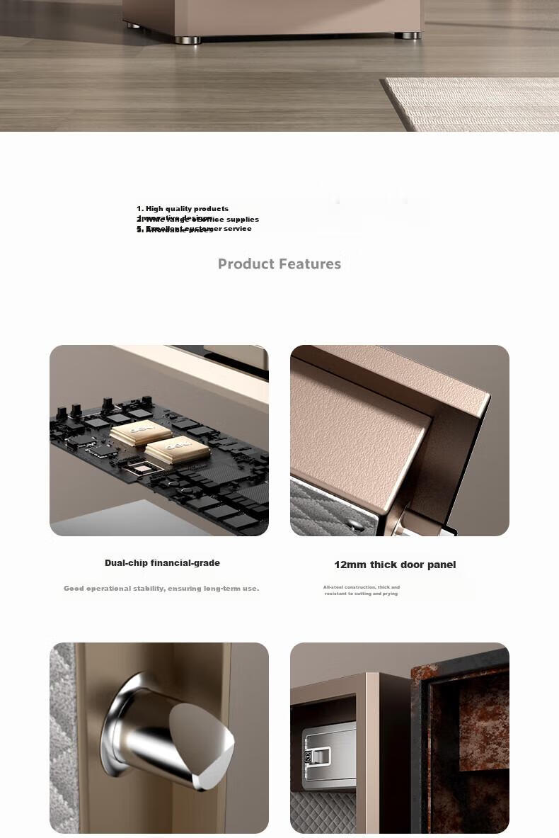 Deli Home Safe Box, Hongya 60cm Fingerprint Unlock, 12mm Thickened Door Panel, Anti-Theft And Portable Small Gold Vault, Can Be Used As Bedside Table, AE66-ZM Gold 4