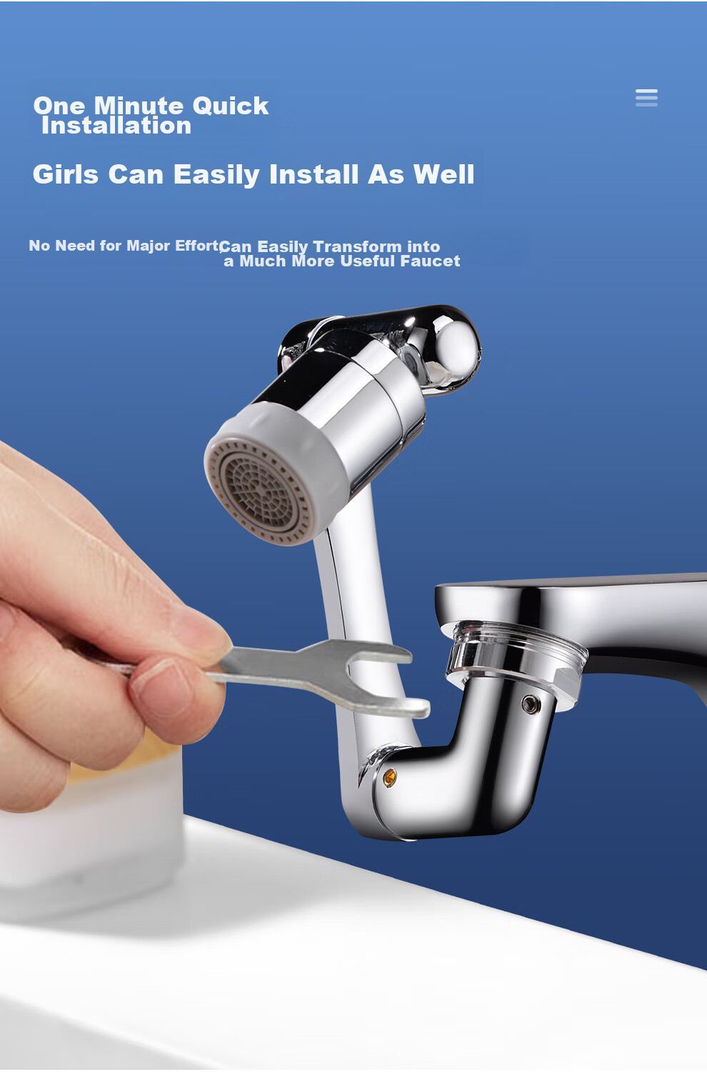 Larsd Mechanical Arm Universal Faucet Anti-Splash Head Rotatable Spout Basin Wash Extender Aerator T18 10