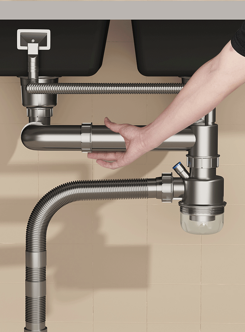 DU PONT Kitchen Sink Drain Pipe Fittings, Sink Drain Assembly, Double Sink Drainage System, Pipe Set for Washing Dishes And Vegetables, PJ022 21