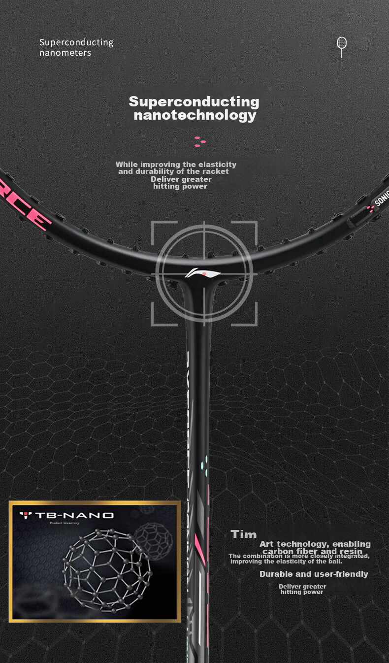 Li-Ning Badminton Racket, Single Racket, Thunder Small Steel Cannon, Pearl White, Lightweight, Offensive, Full Carbon Fiber, 5U Unstrung Racket 4