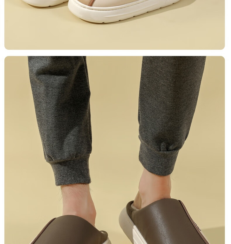 Warrior Waterproof Colorblock Easy-Clean Thick-Soled Fleece-Lined Indoor Outdoor Couple Cotton Slippers HL0717 Khaki Size 38-39 27