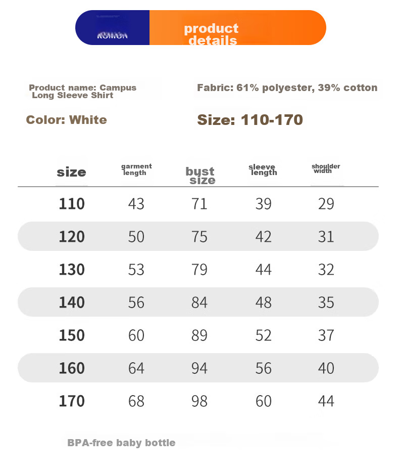 Luomeng White Long-Sleeve Shirt for Boys And Girls, Children's Spring And Autumn Shirt for Performances, White Long-Sleeve Shirt with Pocket, Size 130 2