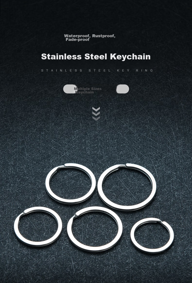 YORA 304 Stainless Steel Key Ring, Car Keychain, Large And Small Flat Rings, Thickened Simple Accessories, Pack of 4 1