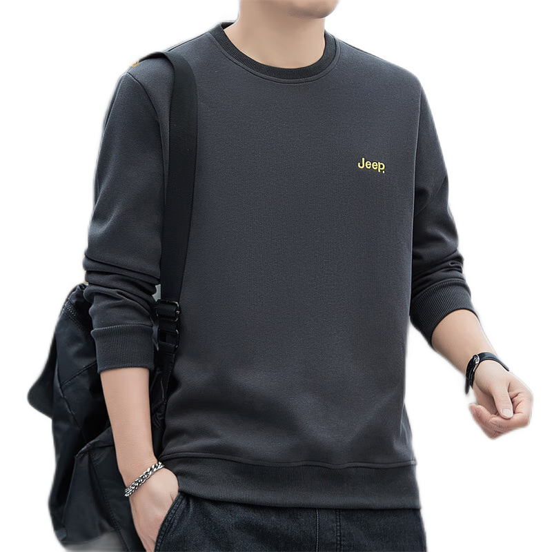 JEEP Men's Sweatshirt, Loose-Fitting Long-Sleeve T-Shirt for Spring And Autumn, Round Neck Trendy Clothing for Men, Gray, 2XL