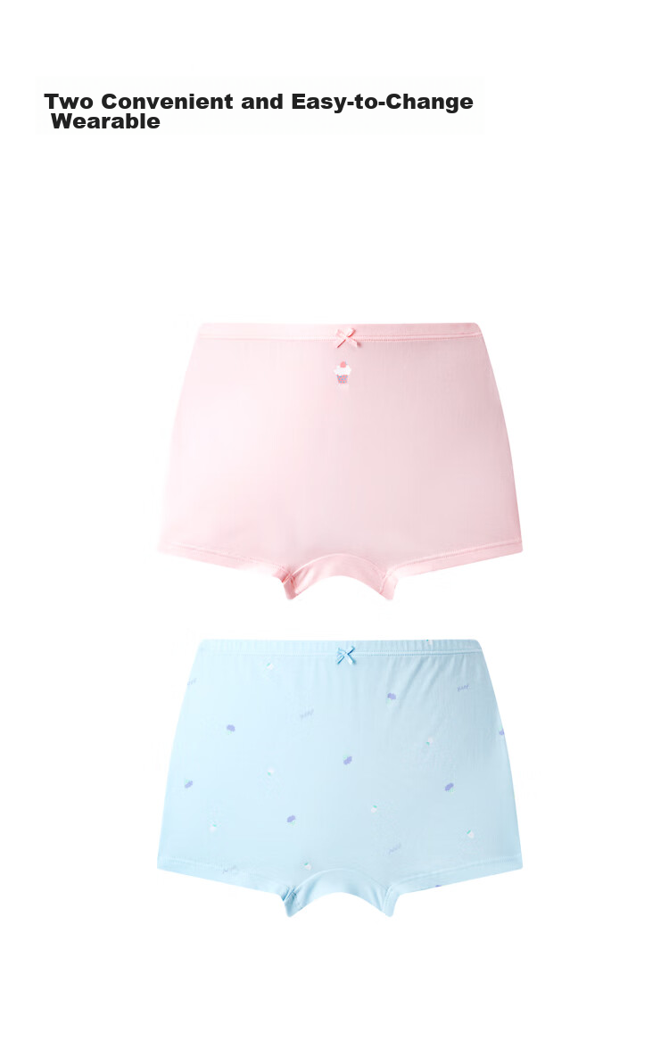 Annil Girls' Boxer Briefs Two-Pack, 2024 Autumn Style, Elastic Printed Full Cotton Antibacterial Underwear 4