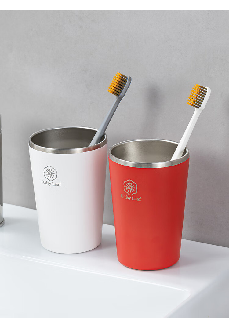 Daisy Leaf 304 Stainless Steel Luxury Wedding Antibacterial Toothbrush Cup, Stylish Mouthwash Cup, Toothbrush Holder, Red 12