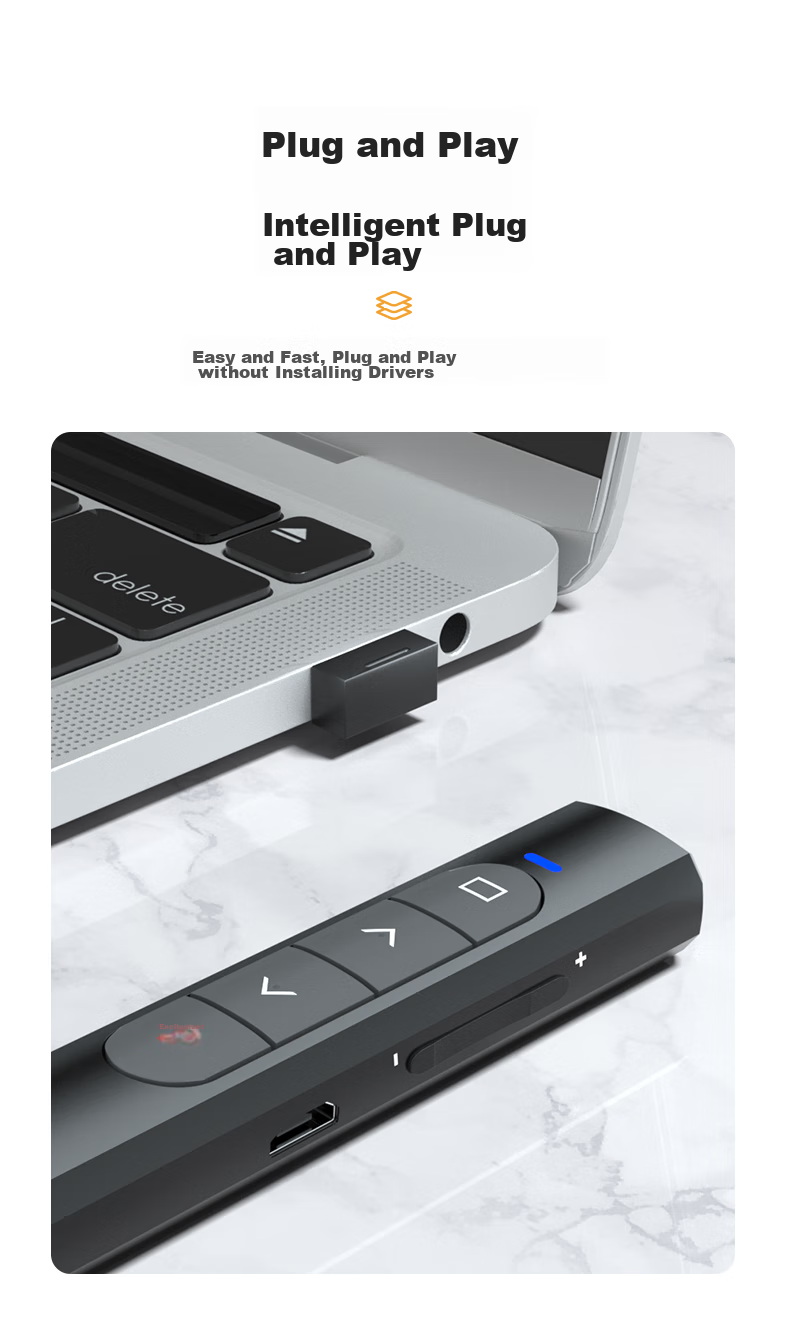 HP Page-Turning Pen, PPT Laser Pointer, Remote Page-Turning Device, Electronic Pointer for Teachers, Office Meeting Presentation Controller, Suitable for LED Screens, White Battery-Powered Model 16
