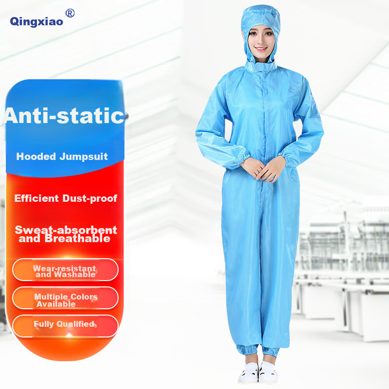Qingxiao Dust-Free Suit, Anti-Static And Dustproof One-Piece Coverall, Blue L Size, Cleanroom Protective Workwear for Painting