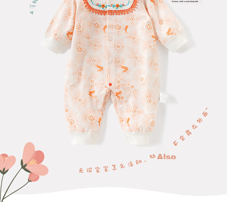 Huanxixiaoxiong Baby Girl Romper, Newborn Spring And Autumn Infant Clothing, Pure Cotton Long-Sleeve Bodysuit for Outdoor Wear And Crawling 2