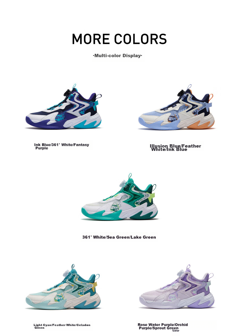 361° Children's Sports Shoes, All-Season Youth Basketball Shoes with Durable Rotating Buckle, Blue, Size 40 34