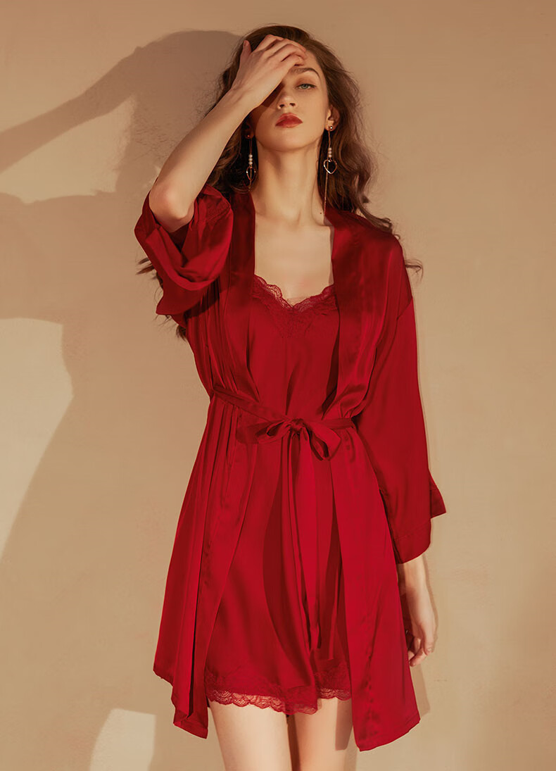 MAOHUO Pure Desire Ice Silk Nightgown for Women, Faux Silk Camisole Sleepwear, High-End Luxury Suspender Lingerie, Loungewear Gift Box 33