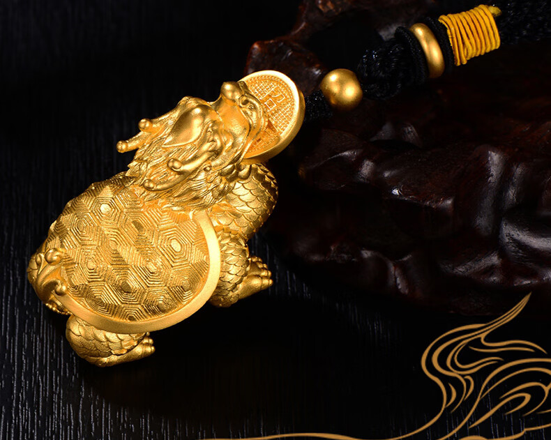 【520礼物】蒂蔻 黄金吊坠男士款足金999招财金钱龙龟古法金器把件