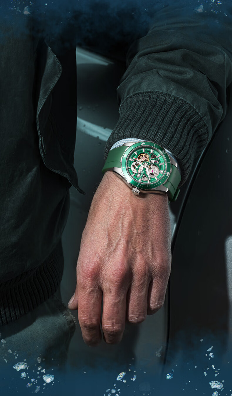 马克华菲(fairwhale)手表男绿水鬼时尚商务手表防水潜水男士机械表
