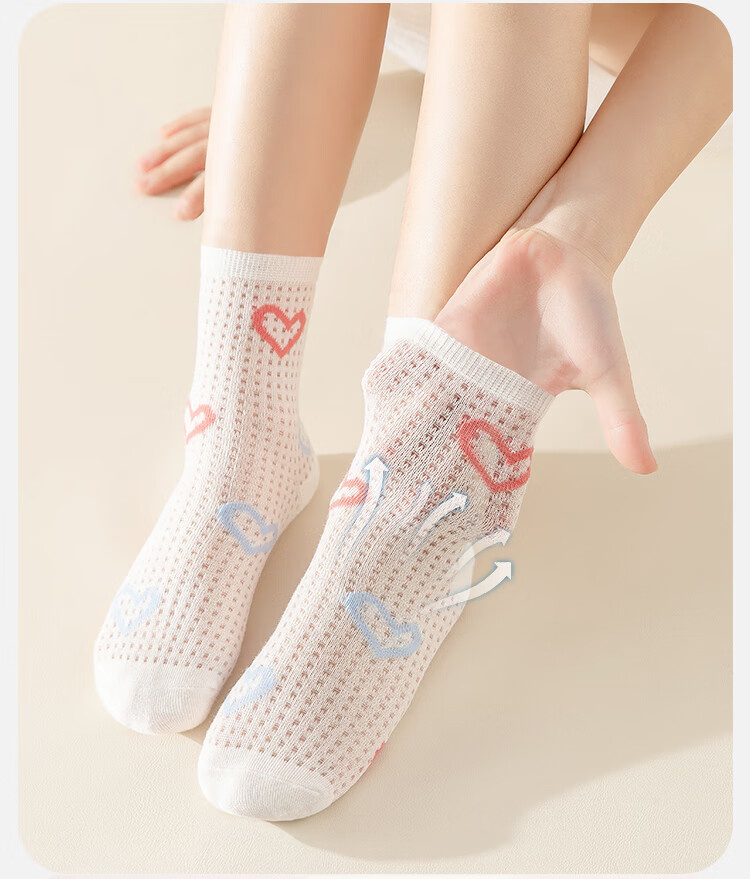 MiiOW Children's Socks, Summer Girls' Thin Mesh Cotton Socks, Skin-Friendly Breathable Antibacterial Socks for Older Children And Students, Short Socks, 5 Pairs Per Pack 5