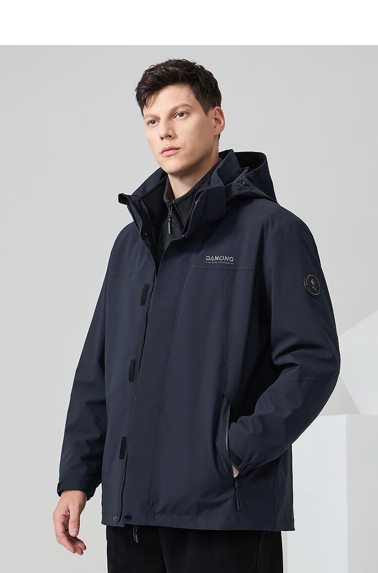 DANCING WOLVES [3-In] Detachable Inner Lining Outdoor Hiking Fleece Inner Lining Men's Windbreaker, 210 Olive Green, Size 170 15